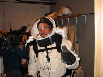 Robert Zubrin in a spacesuit simulator preparing for EVA.