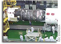 Designers inspection of the Progress M-50 at Baikonur