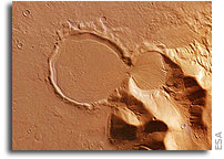 Mars Express Image: �Hourglass� shaped craters filled with traces of glacier