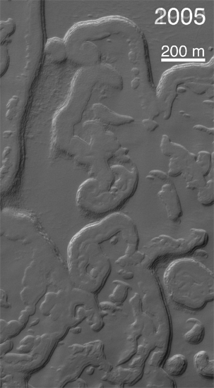 landscape changes on mars detected by mars global surveyor