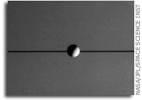 NASA Cassini Image: A Moon and Saturn's Rings Edge-on (2)
