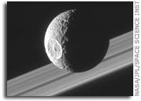 Mimas and Saturn's Rings