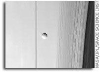 Dione and Saturn's Rings