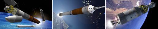 engineering graphics and artwork by John Frassanito and Associates depict a lunar flight plan.
