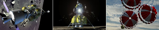 engineering graphics and artwork by John Frassanito and Associates depict a lunar flight plan.
