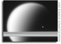 NASA Cassini Image: Epimetheus and Titan