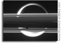 Saturn's Rings - Janus In Front, Titan Behind