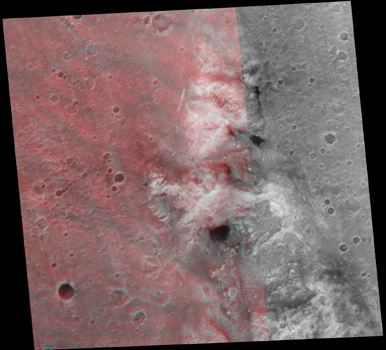 3-D anaglyph, MOC image of Spirit Rover in November 2005