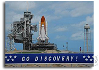 Shuttle Discovery at Launch Pad; Launch Dress Rehearsal Next