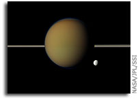 Photo: Titan and Tethys and Saturn's Rings