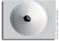 Image: Martian Crater With A Cave at the Center