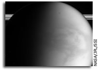 Photo: Close-up of Titan and Saturn's Rings
