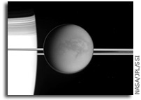 Photo: Closeup of Titan and Saturn's Rings