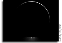 Image: A Crescent Enceladus and its Water Plumes