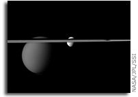 Image: Titan, Tethys, and Saturn